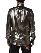 Dolce & Gabbana Silver Silk GOLD Collared Dress Formal Shirt - Zeiniez