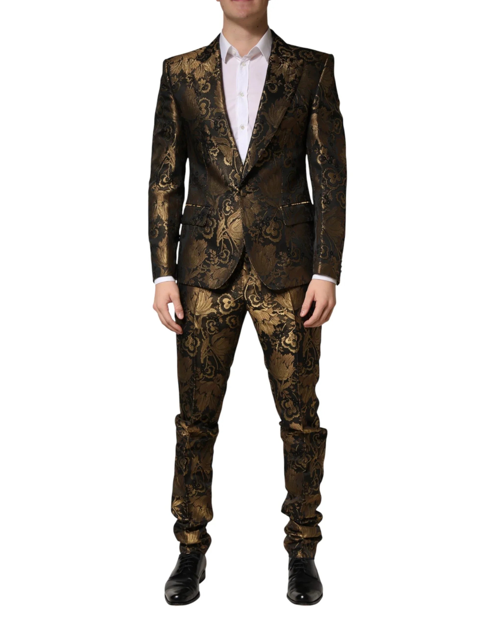 Dolce & Gabbana Black Gold Jacquard Single Breasted 2PC Suit - Zeiniez