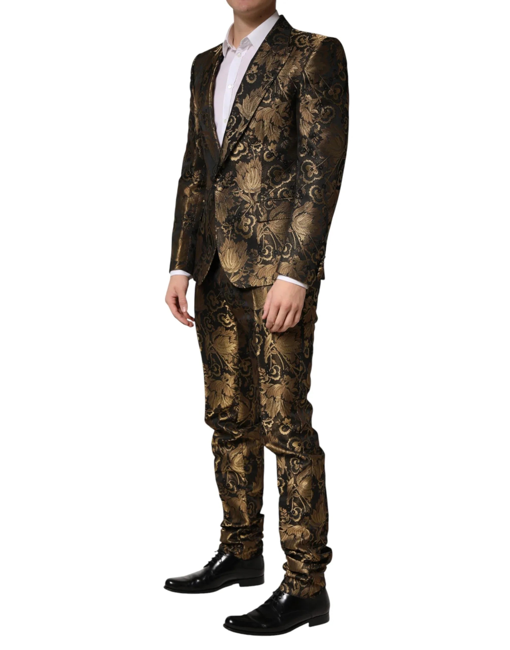 Dolce & Gabbana Black Gold Jacquard Single Breasted 2PC Suit - Zeiniez