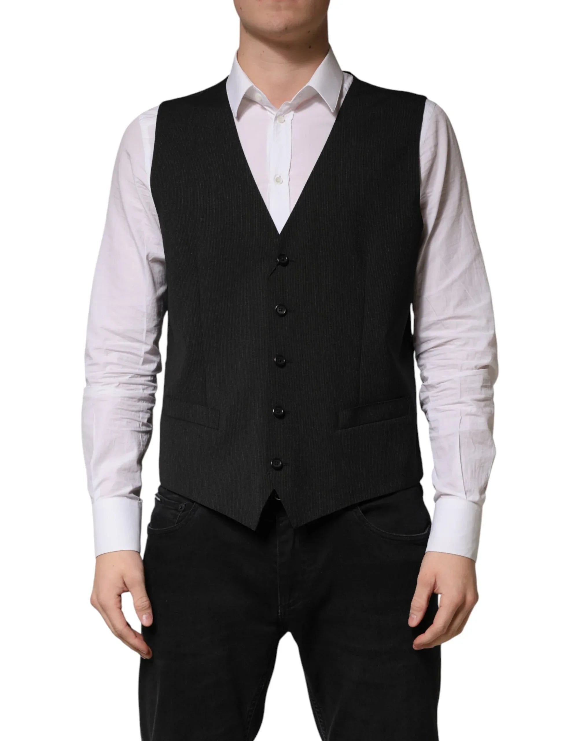 Dolce & Gabbana Black Wool Dress Men Formal Waistcoat Vest - Zeiniez