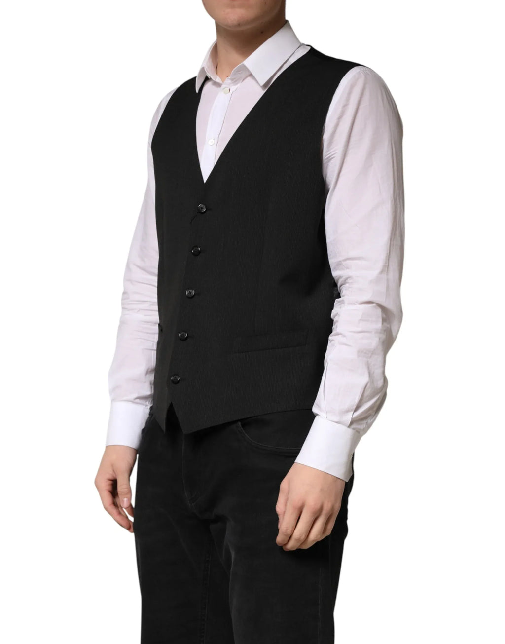 Dolce & Gabbana Black Wool Dress Men Formal Waistcoat Vest - Zeiniez
