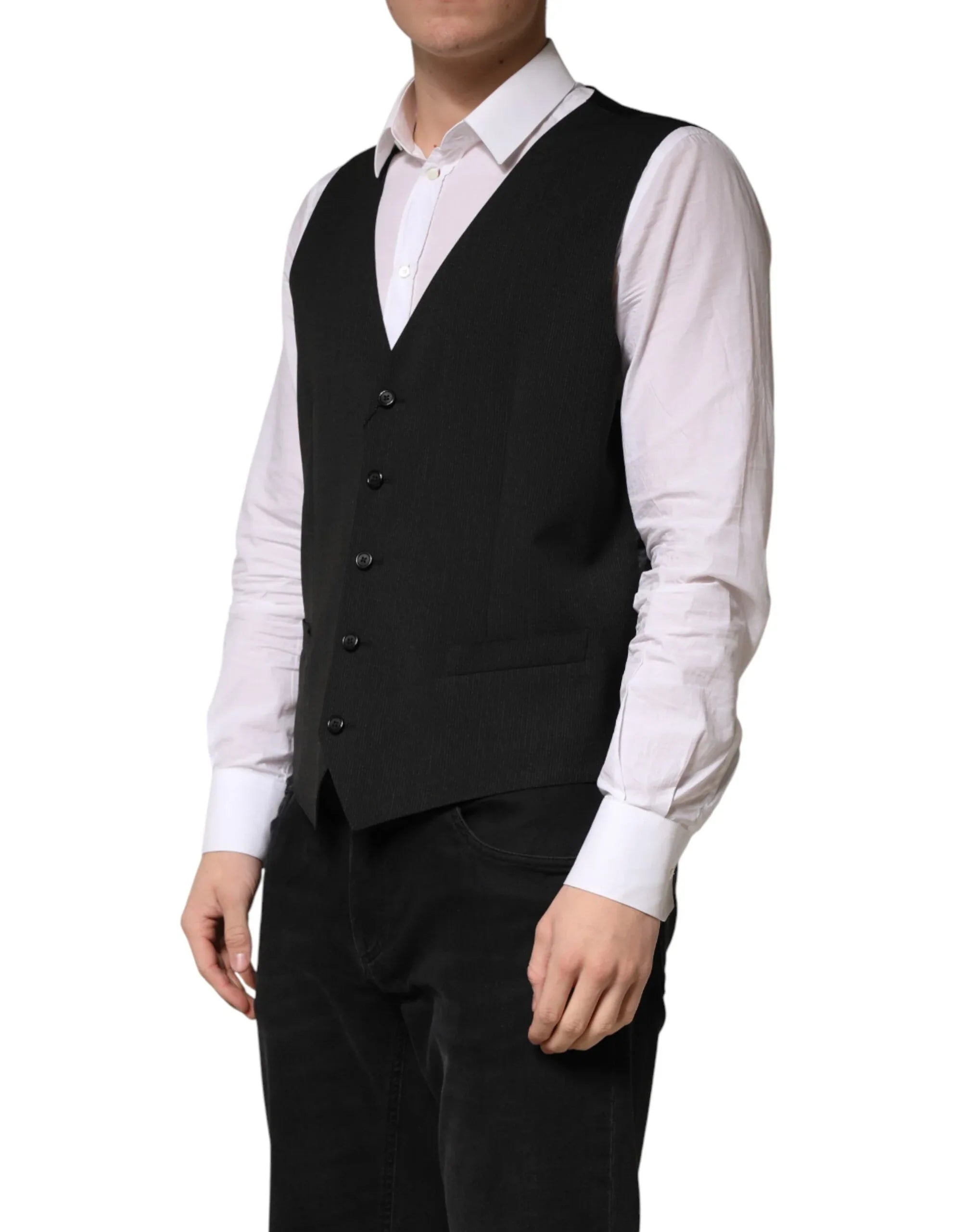 Dolce & Gabbana Black Wool Dress Men Formal Waistcoat Vest - Zeiniez