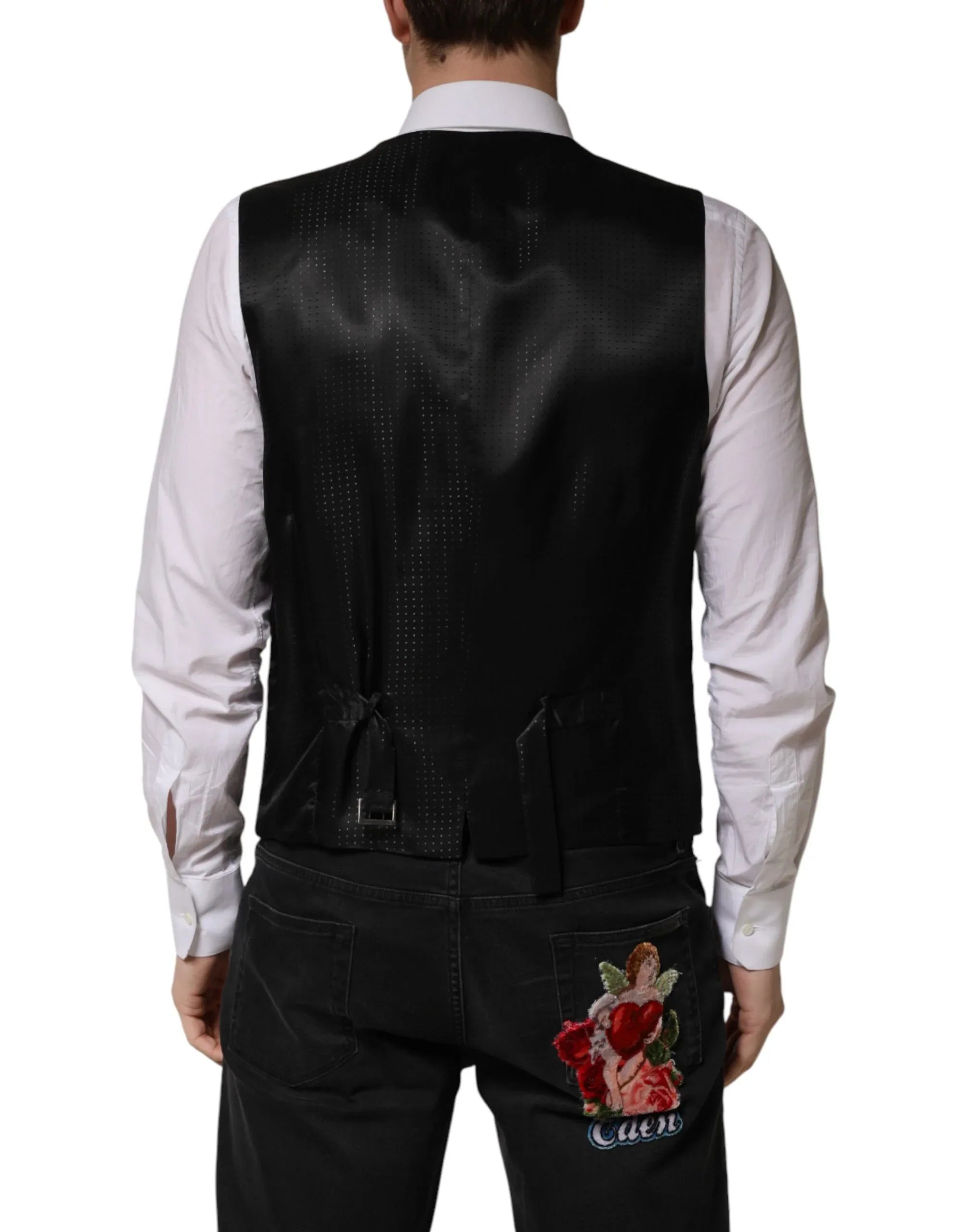 Dolce & Gabbana Black Wool Dress Men Formal Waistcoat Vest - Zeiniez