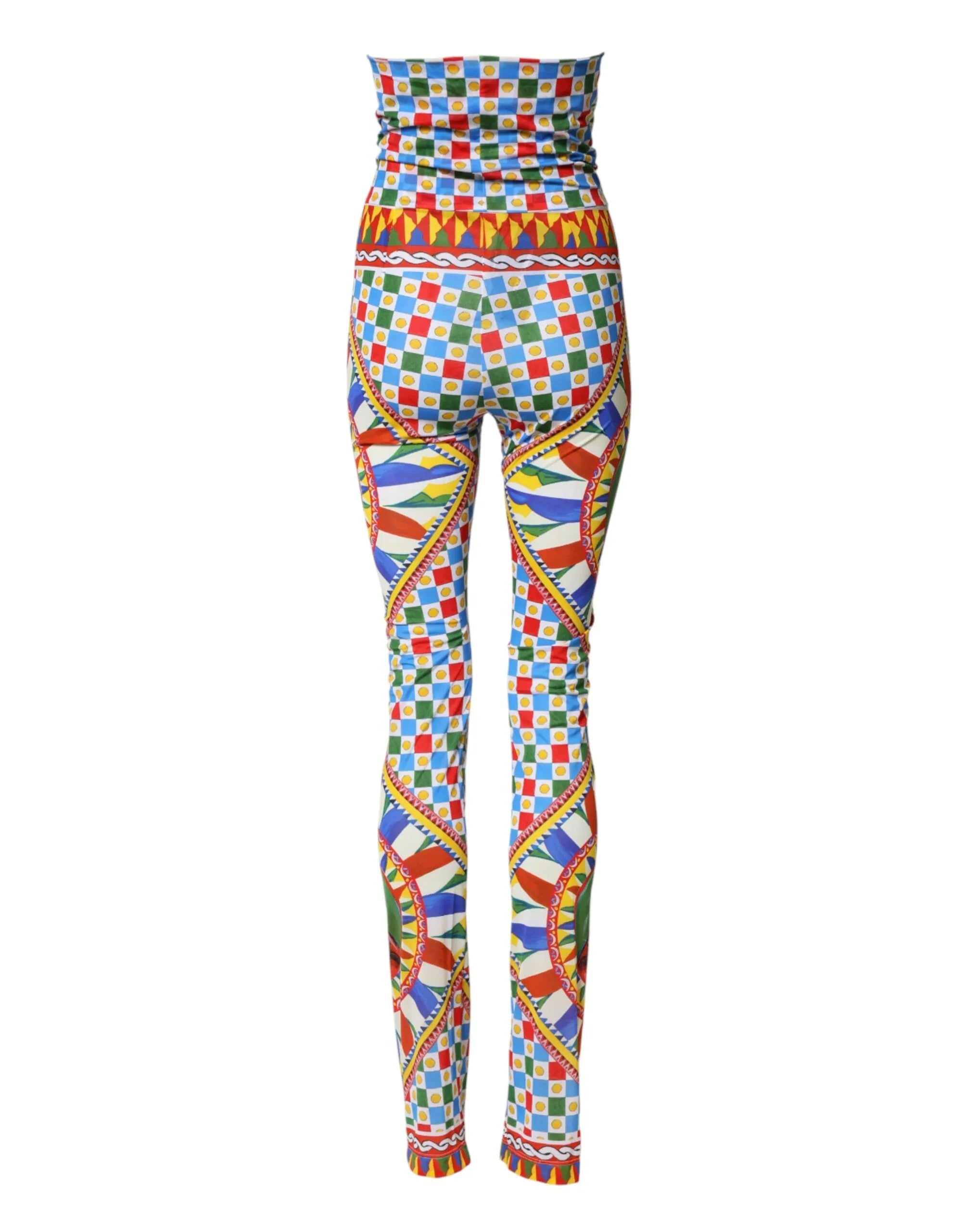 Dolce & Gabbana Multicolor Carretto Leggings High Waist Pants - Zeiniez