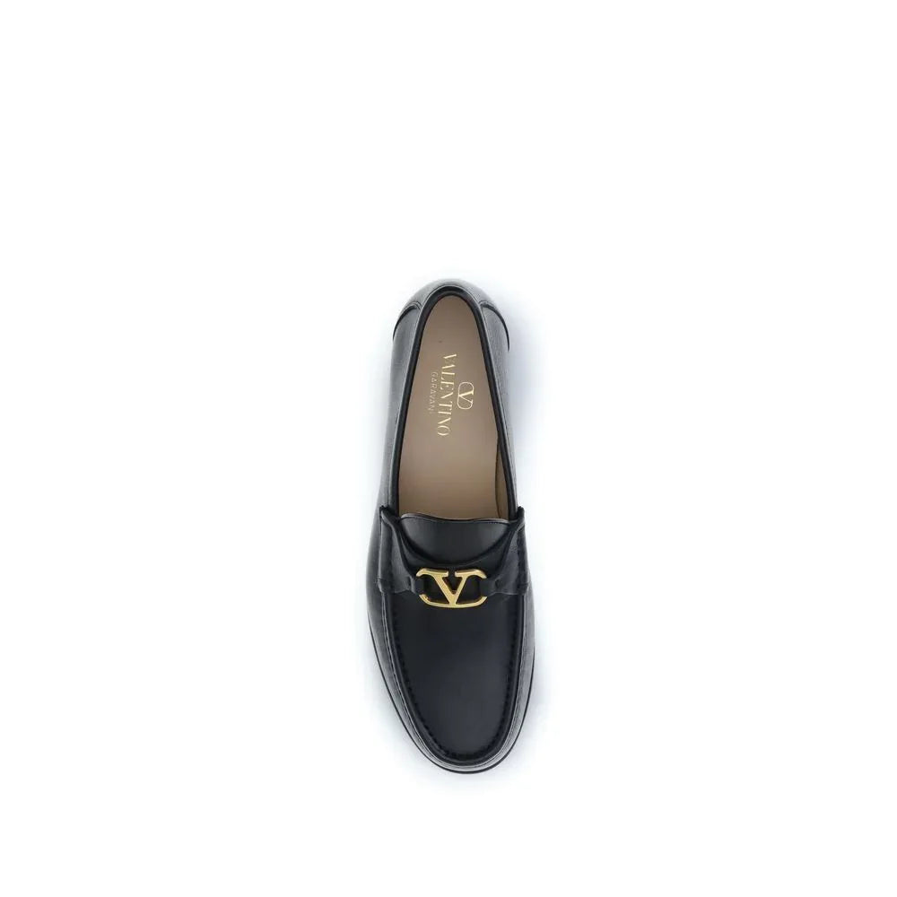 Valentino Garavani Black Calf Leather Bos Taurus Slip-On Loafers - Zeiniez