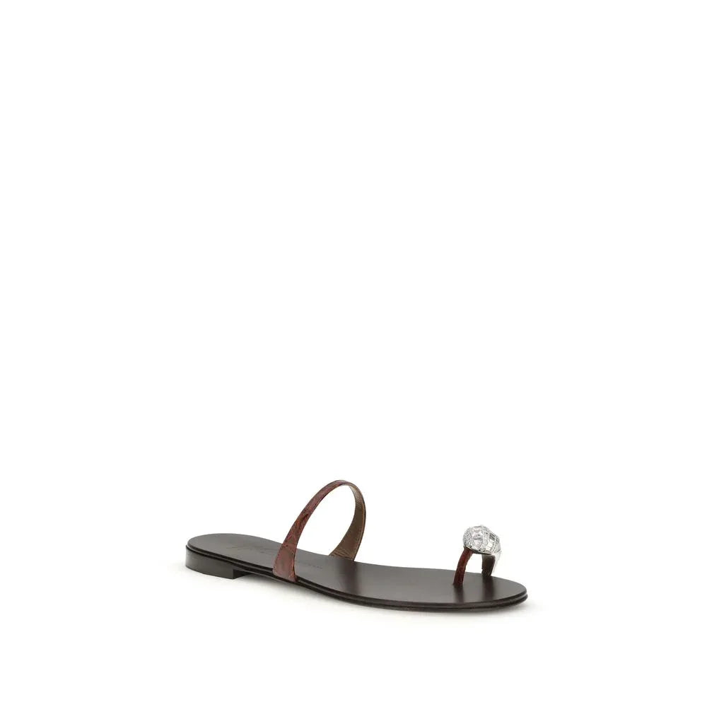 Giuseppe Zanotti Brown Calf Leather Bos Taurus Flat Sandals - Zeiniez