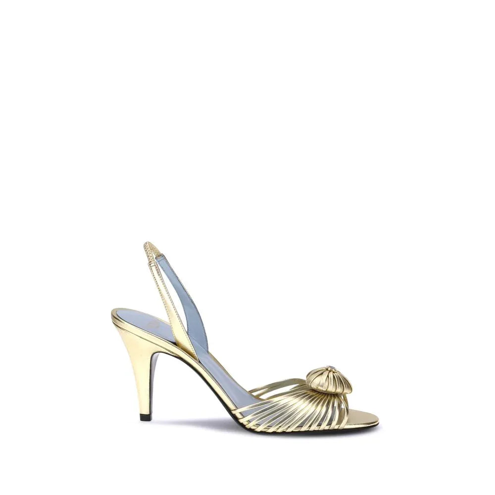 Valentino Garavani Gold Calf Leather Bos Taurus Stiletto Heel Sandals - Zeiniez