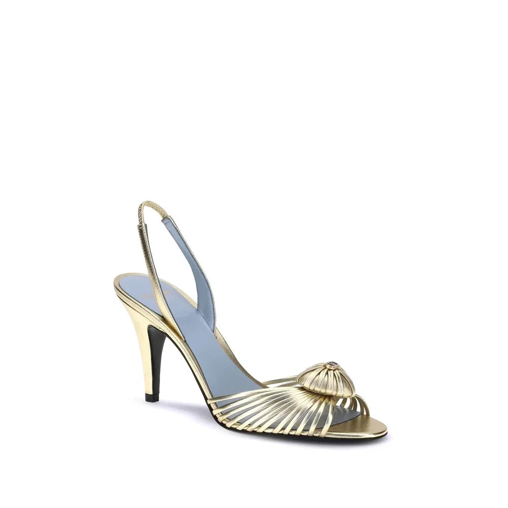 Valentino Garavani Gold Calf Leather Bos Taurus Stiletto Heel Sandals - Zeiniez