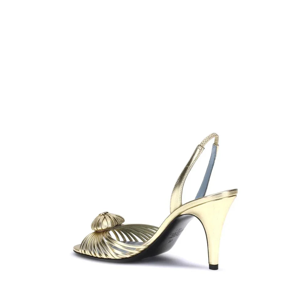 Valentino Garavani Gold Calf Leather Bos Taurus Stiletto Heel Sandals - Zeiniez