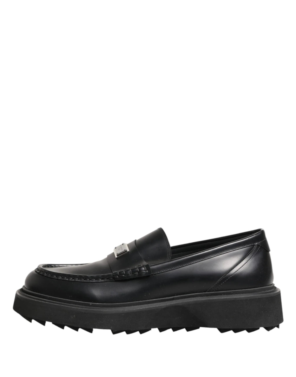 Dolce & Gabbana Black Leather DG Plaque Loafers Dress Shoes - Zeiniez