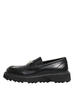 Dolce & Gabbana Black Leather DG Plaque Loafers Dress Shoes - Zeiniez