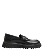 Dolce & Gabbana Black Leather DG Plaque Loafers Dress Shoes - Zeiniez