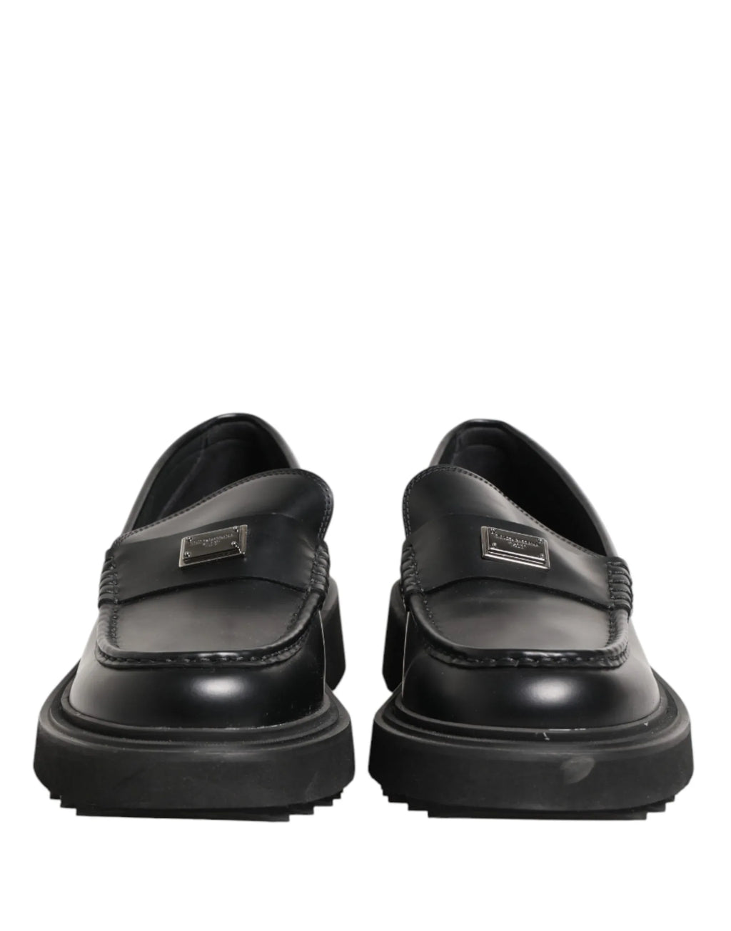 Dolce & Gabbana Black Leather DG Plaque Loafers Dress Shoes - Zeiniez