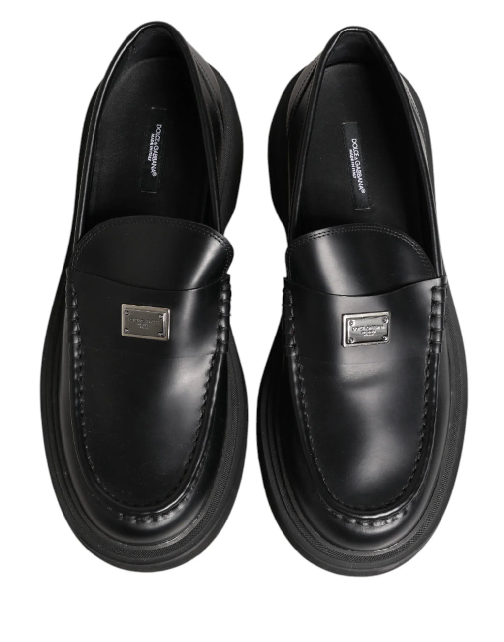 Dolce & Gabbana Black Leather DG Plaque Loafers Dress Shoes - Zeiniez