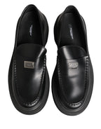 Dolce & Gabbana Black Leather DG Plaque Loafers Dress Shoes - Zeiniez