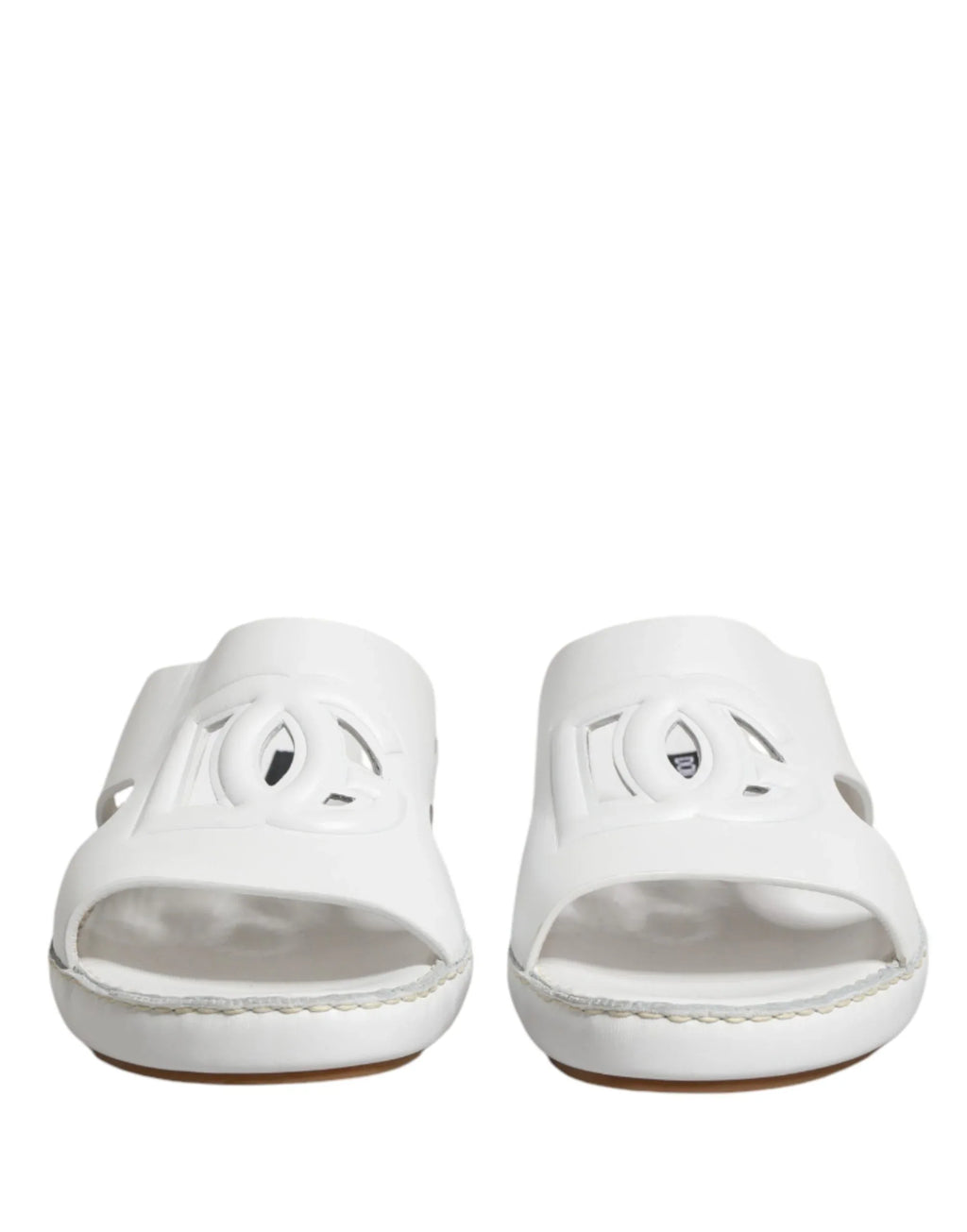 Dolce & Gabbana White DG Cutout Slides Slippers Flats Shoes - Zeiniez