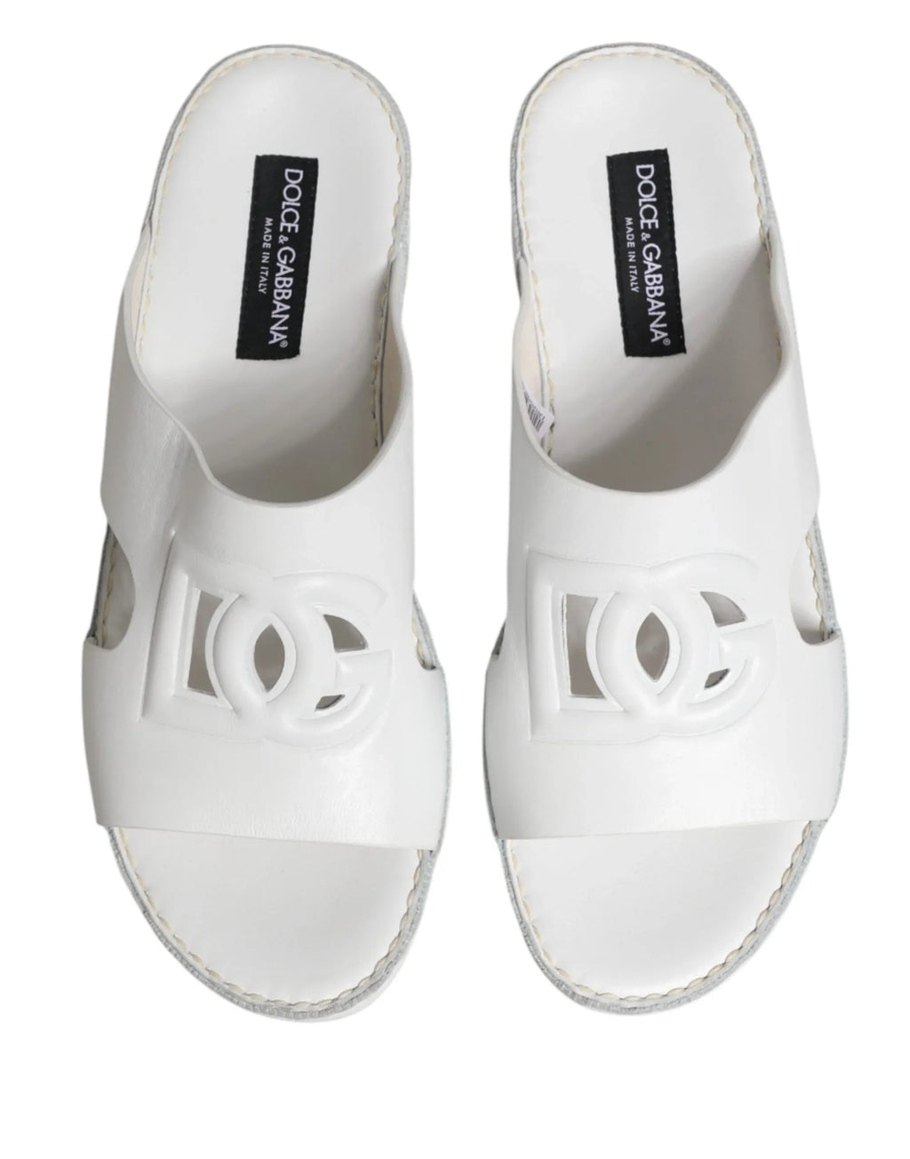 Dolce & Gabbana White DG Cutout Slides Slippers Flats Shoes - Zeiniez