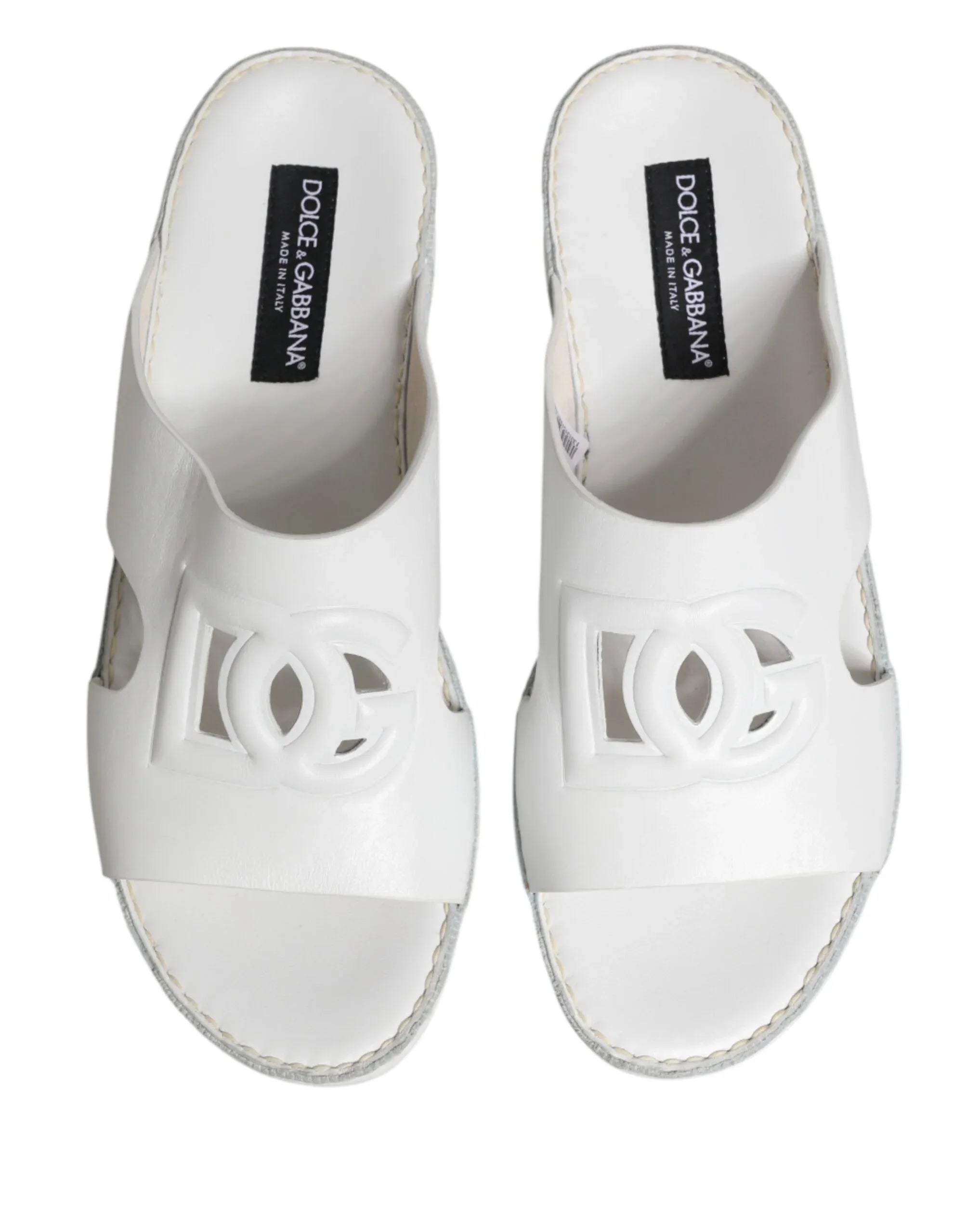 Dolce & Gabbana White DG Cutout Slides Slippers Flats Shoes - Zeiniez
