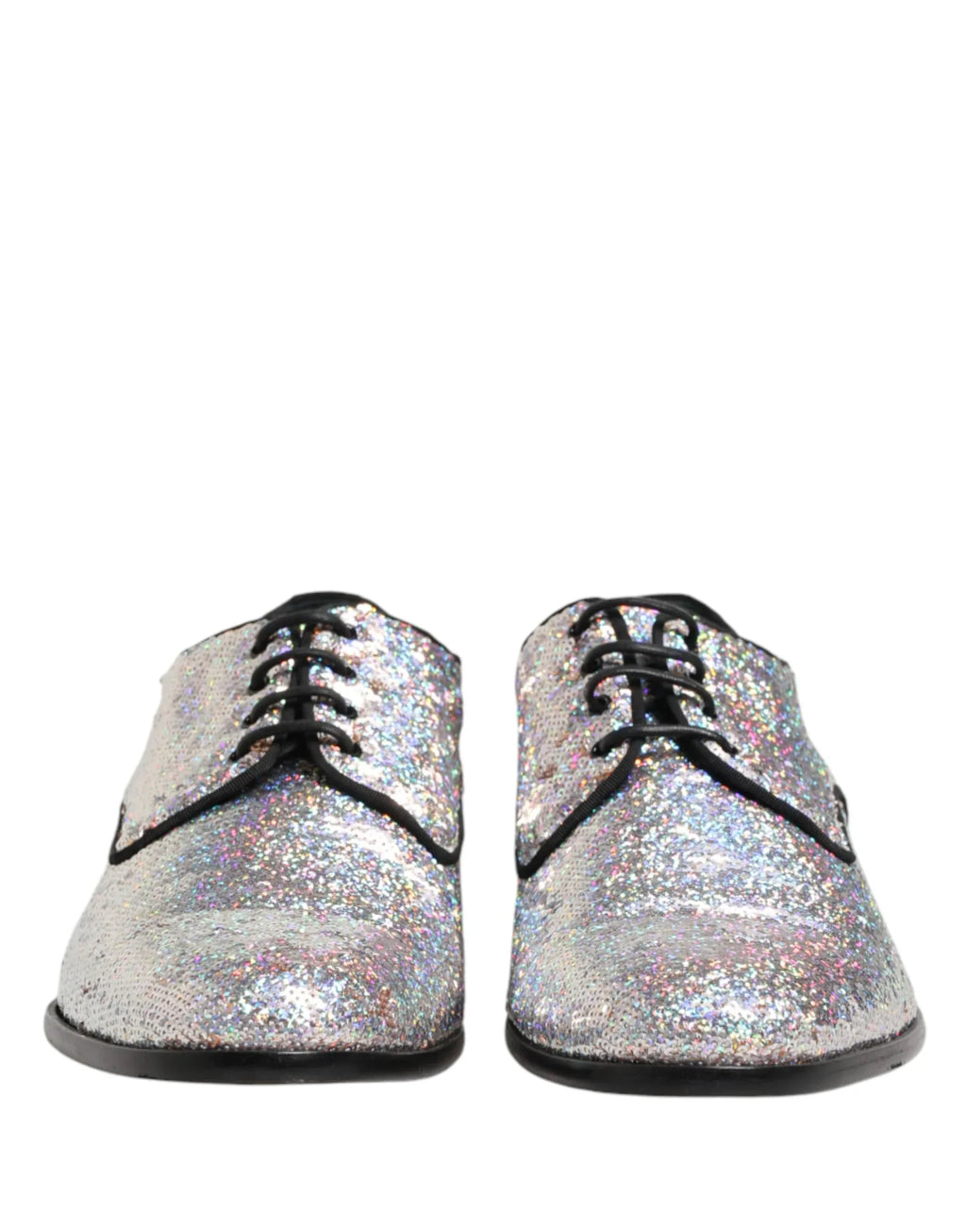 Dolce & Gabbana Silver Sequined Lace Up Men Derby Dress Shoes - Zeiniez