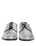 Dolce & Gabbana Silver Sequined Lace Up Men Derby Dress Shoes - Zeiniez