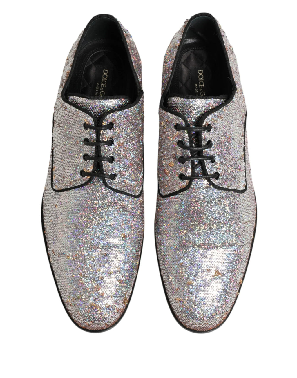 Dolce & Gabbana Silver Sequined Lace Up Men Derby Dress Shoes - Zeiniez