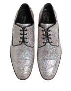Dolce & Gabbana Silver Sequined Lace Up Men Derby Dress Shoes - Zeiniez