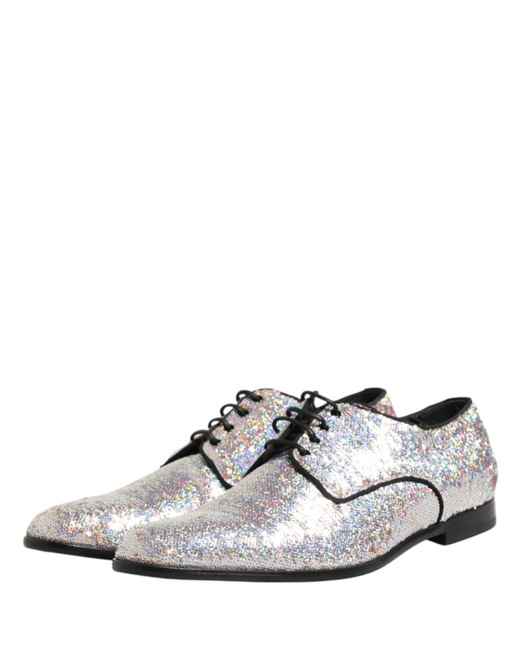 Dolce & Gabbana Silver Sequined Lace Up Men Derby Dress Shoes - Zeiniez