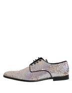 Dolce & Gabbana Silver Sequined Lace Up Men Derby Dress Shoes - Zeiniez