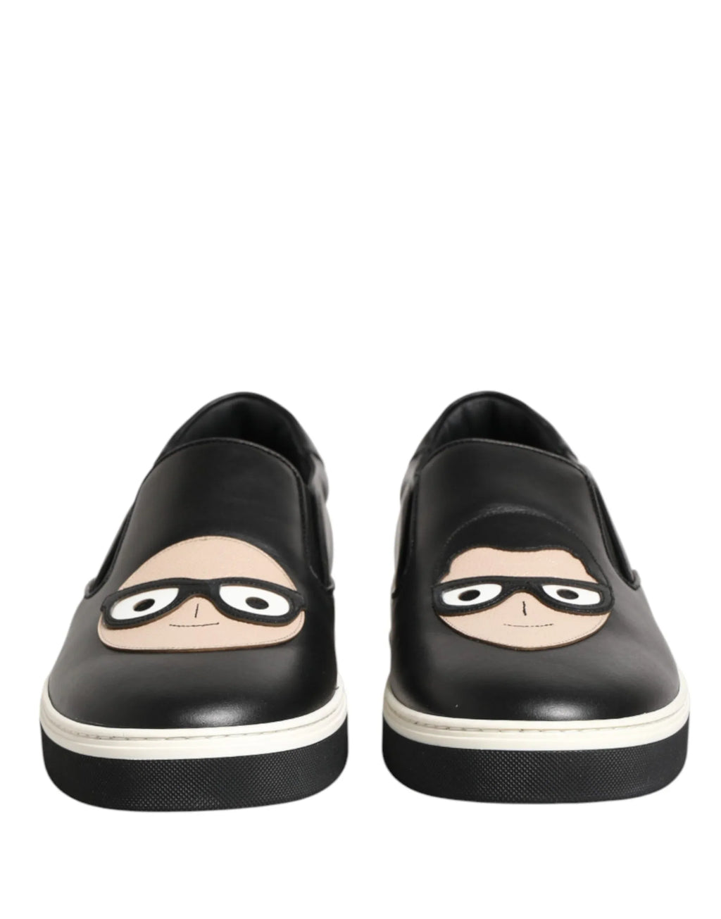 Dolce & Gabbana Black Leather Signature Figures Sneakers Shoes - Zeiniez