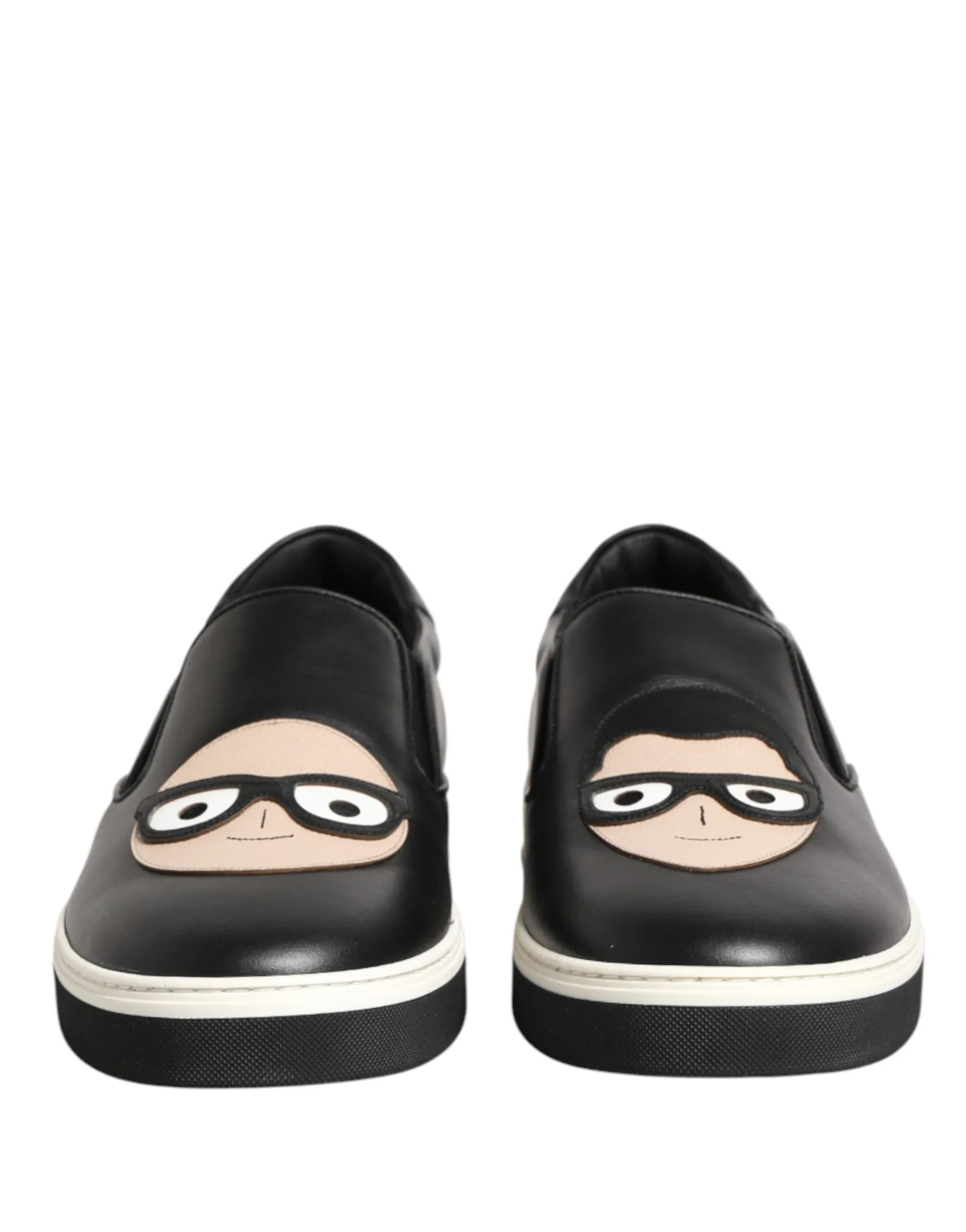 Dolce & Gabbana Black Leather Signature Figures Sneakers Shoes - Zeiniez