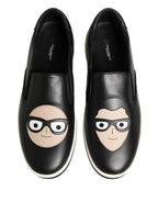 Dolce & Gabbana Black Leather Signature Figures Sneakers Shoes - Zeiniez