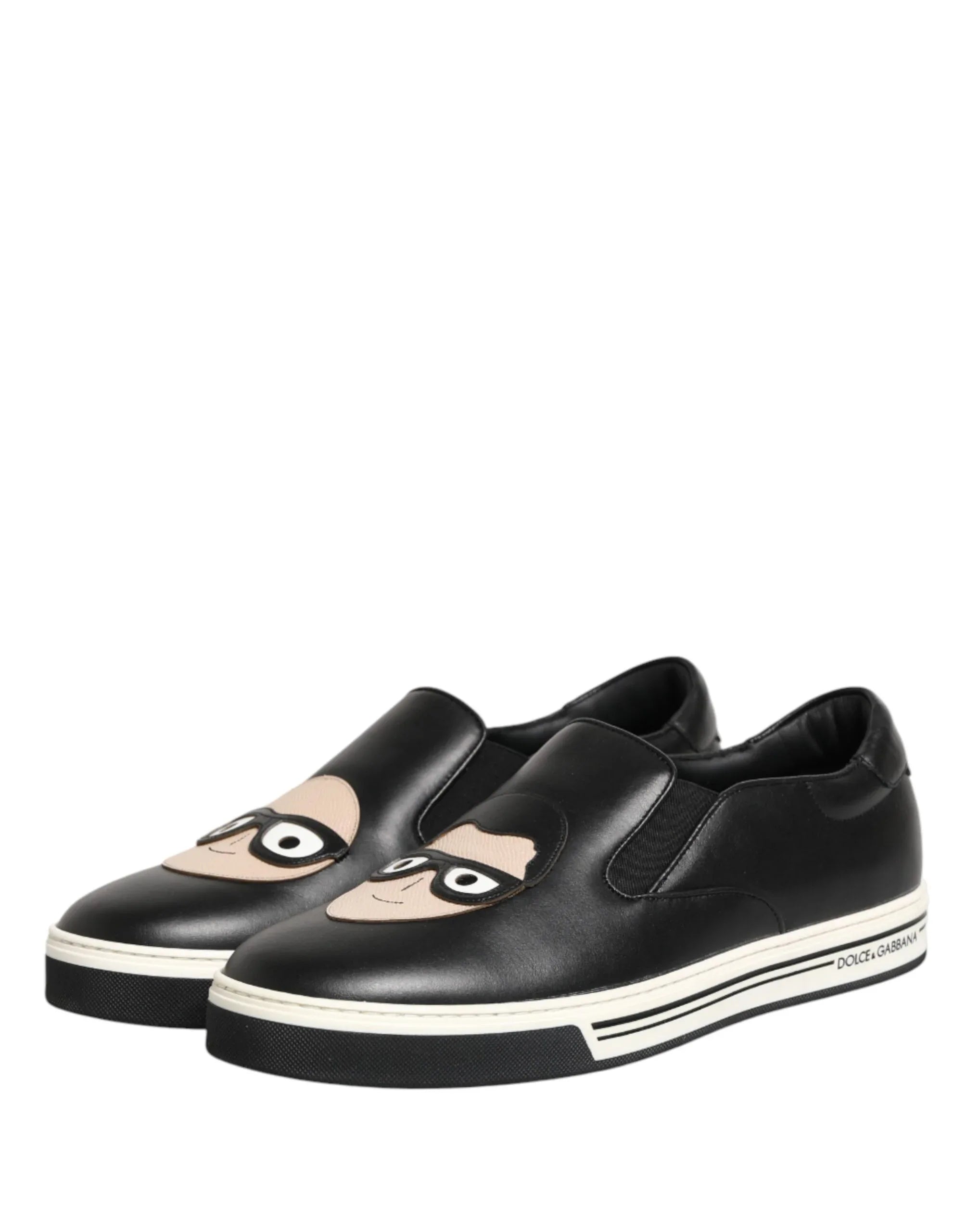 Dolce & Gabbana Black Leather Signature Figures Sneakers Shoes - Zeiniez