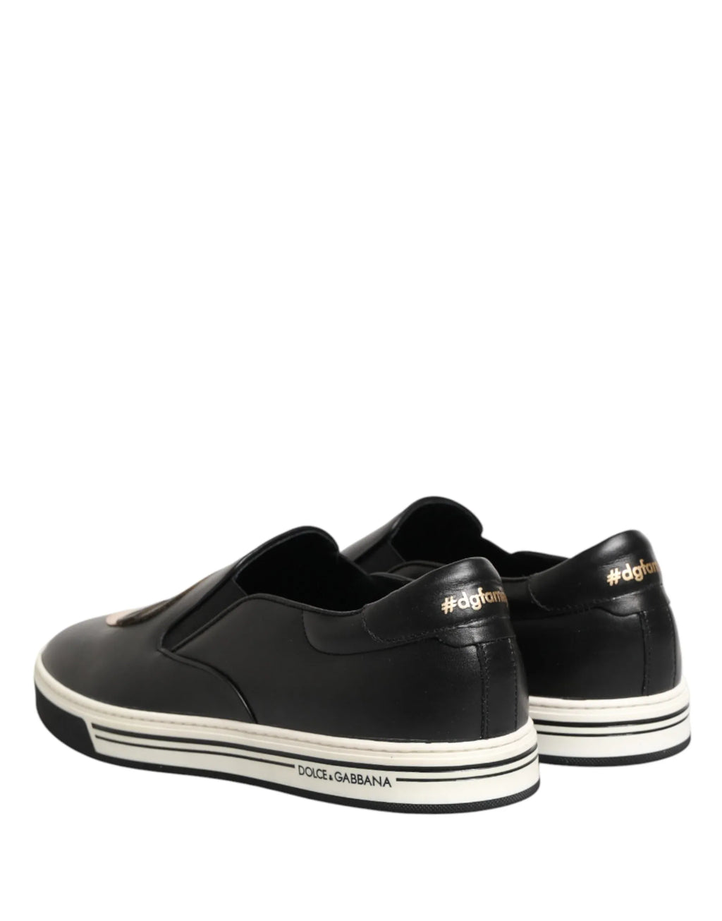Dolce & Gabbana Black Leather Signature Figures Sneakers Shoes - Zeiniez
