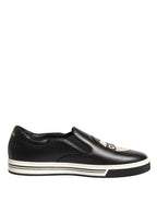 Dolce & Gabbana Black Leather Signature Figures Sneakers Shoes - Zeiniez