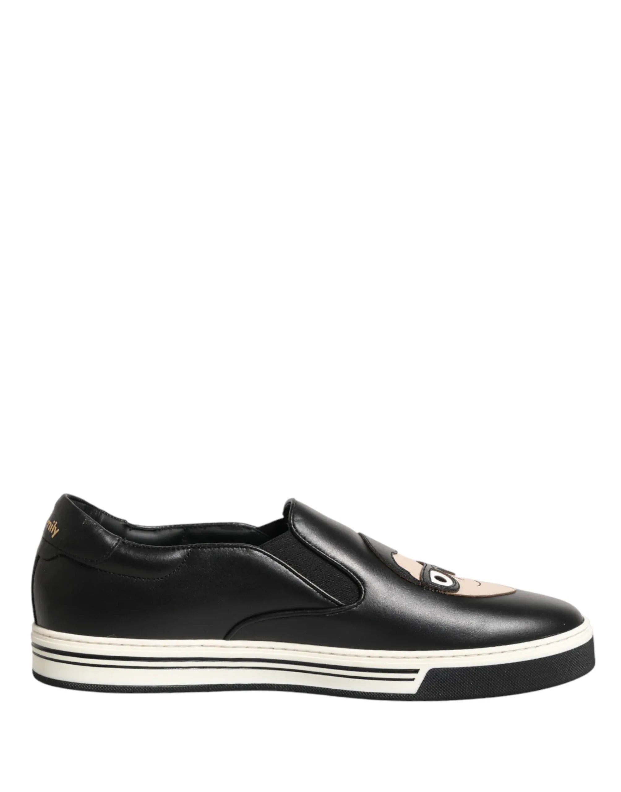 Dolce & Gabbana Black Leather Signature Figures Sneakers Shoes - Zeiniez