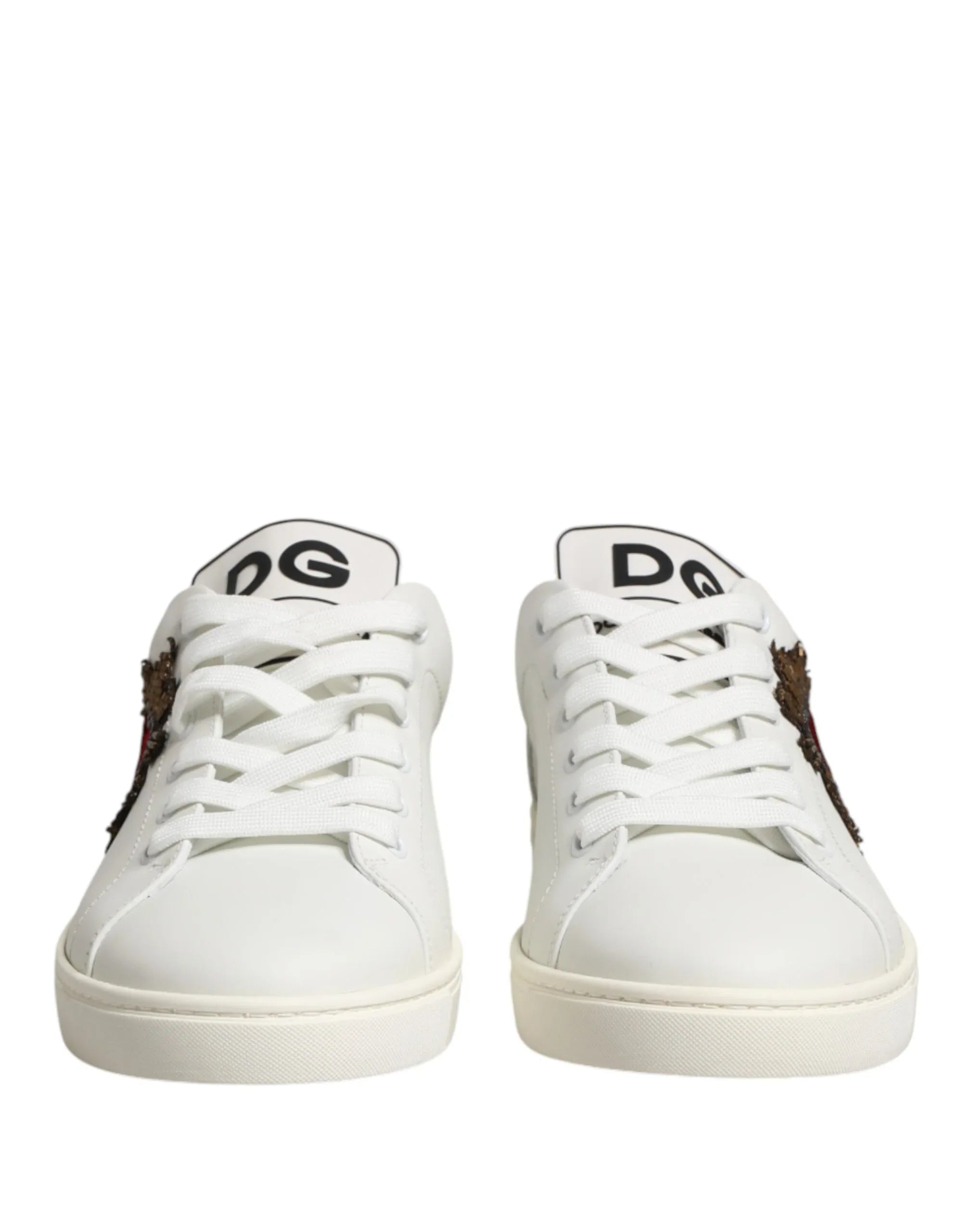 Dolce & Gabbana White Leather Sacred Heart Patch Sneakers Shoes - Zeiniez