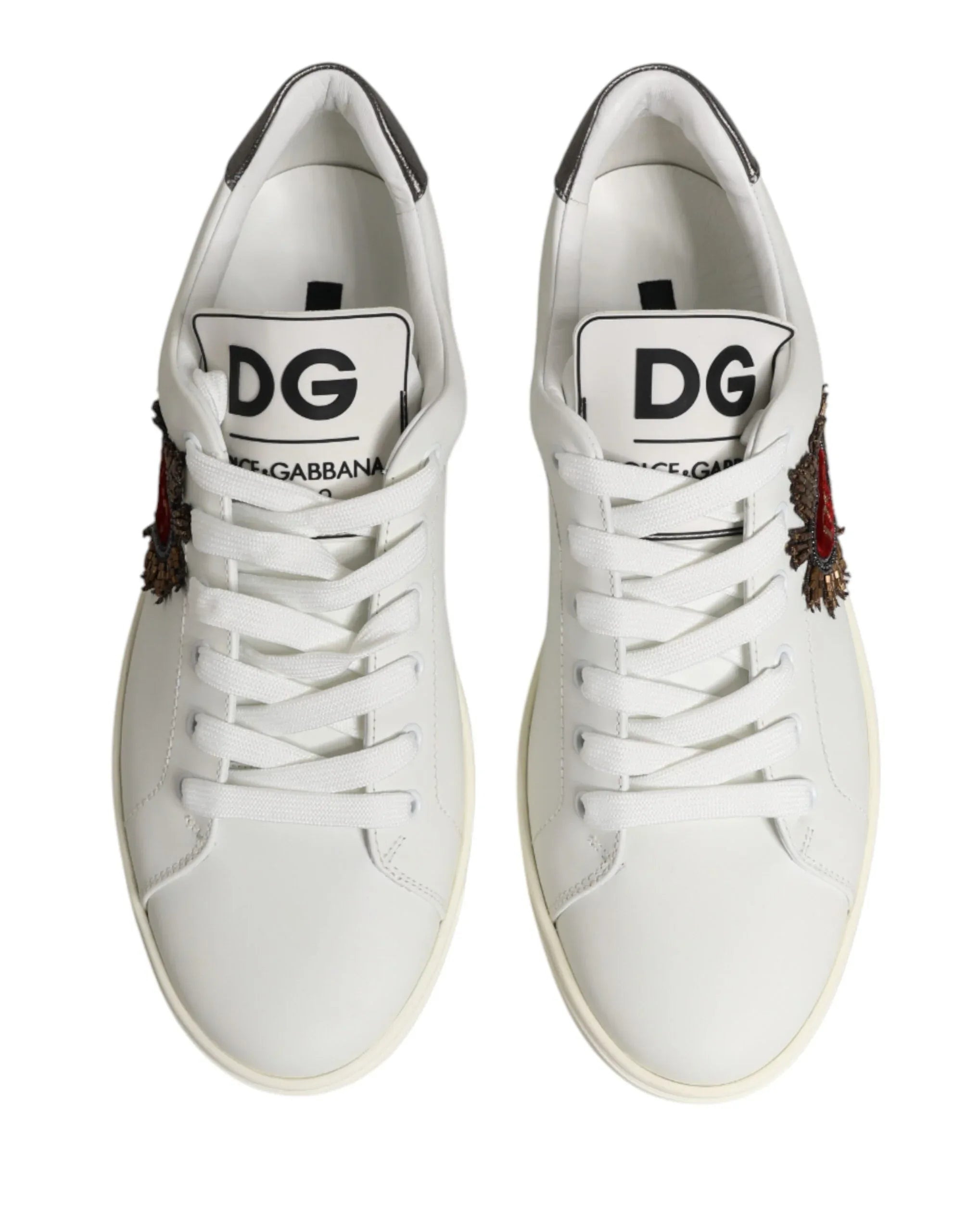 Dolce & Gabbana White Leather Sacred Heart Patch Sneakers Shoes - Zeiniez