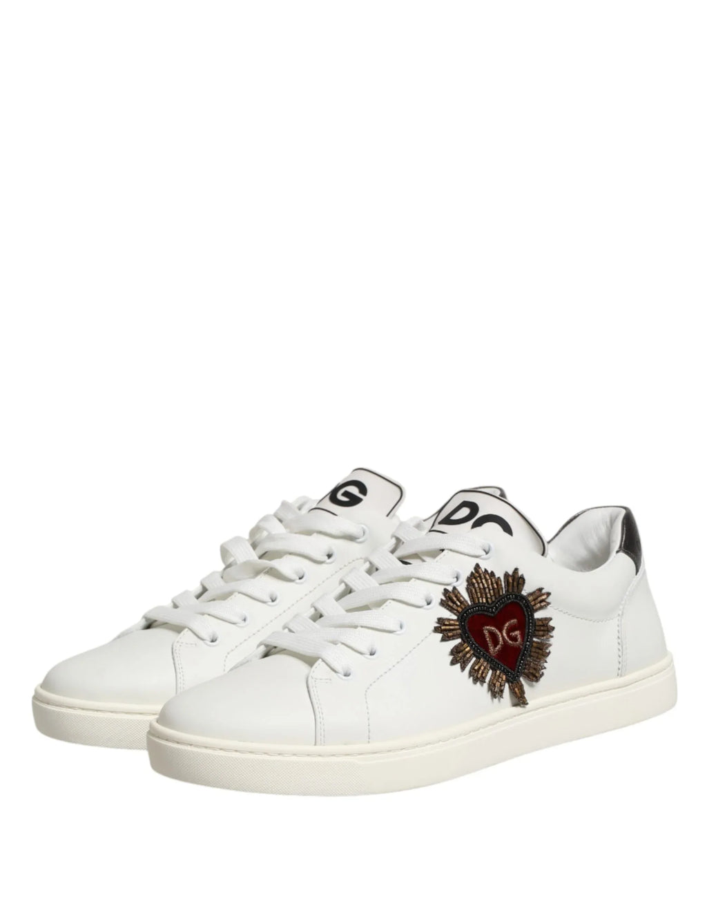 Dolce & Gabbana White Leather Sacred Heart Patch Sneakers Shoes - Zeiniez