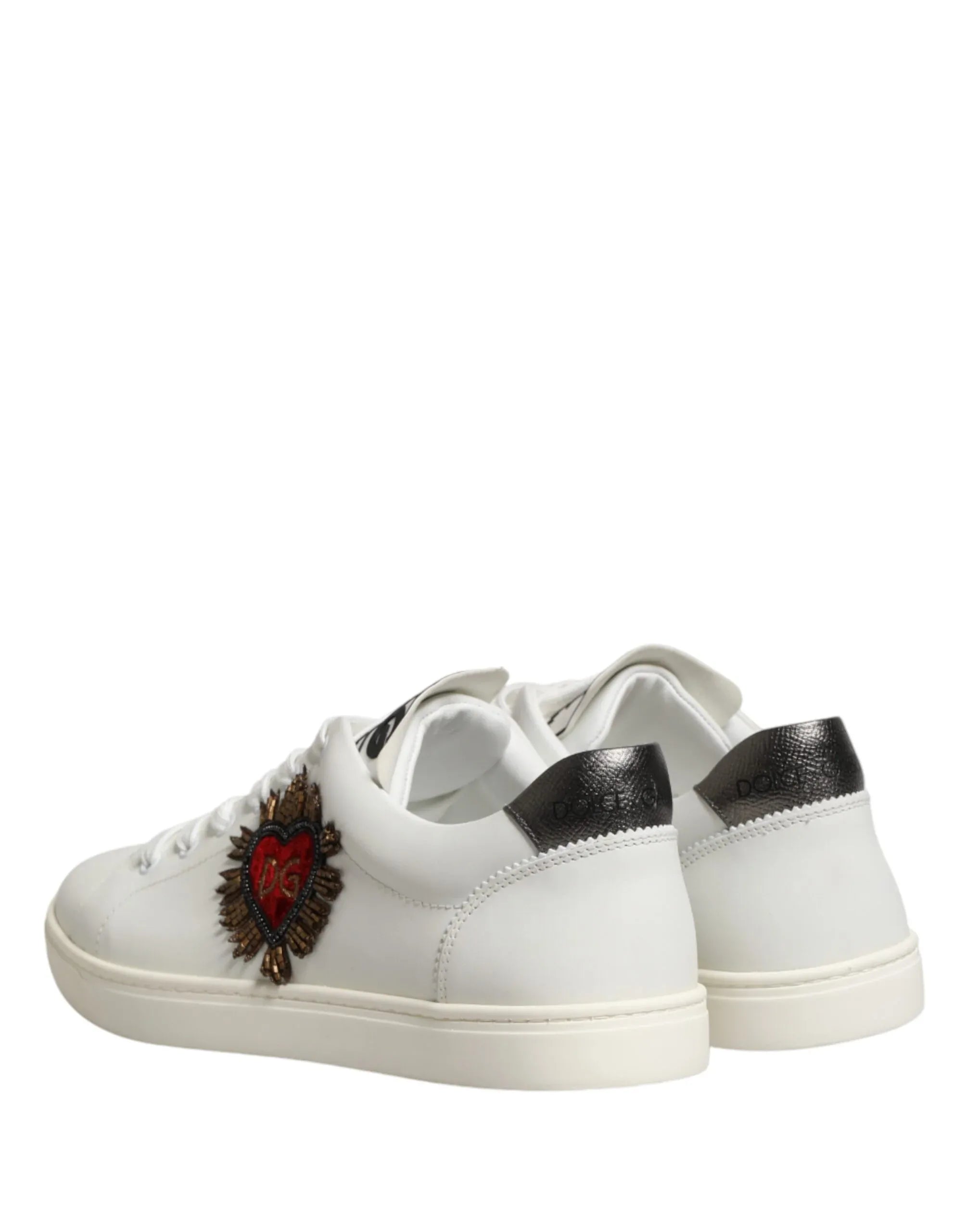 Dolce & Gabbana White Leather Sacred Heart Patch Sneakers Shoes - Zeiniez