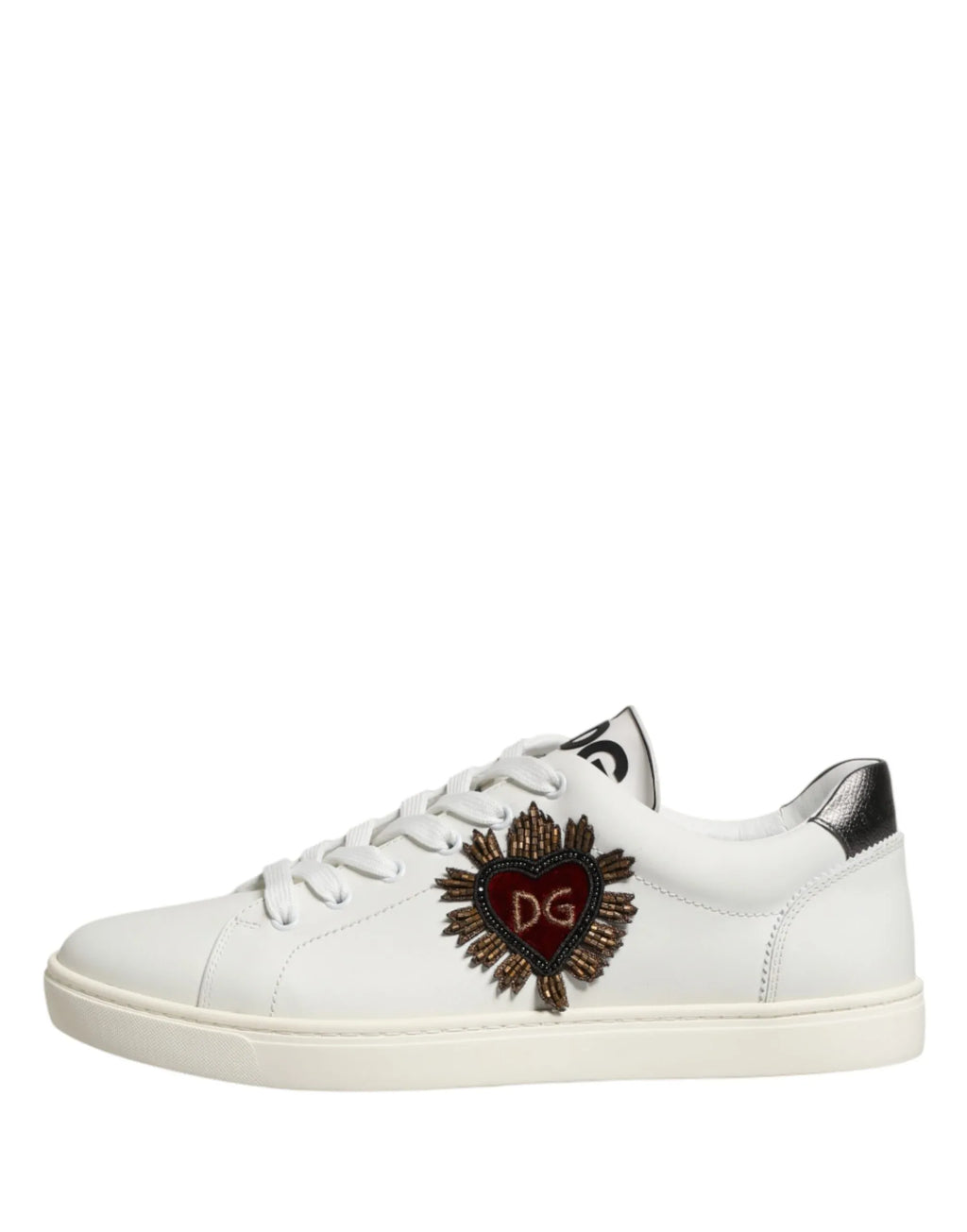 Dolce & Gabbana White Leather Sacred Heart Patch Sneakers Shoes - Zeiniez