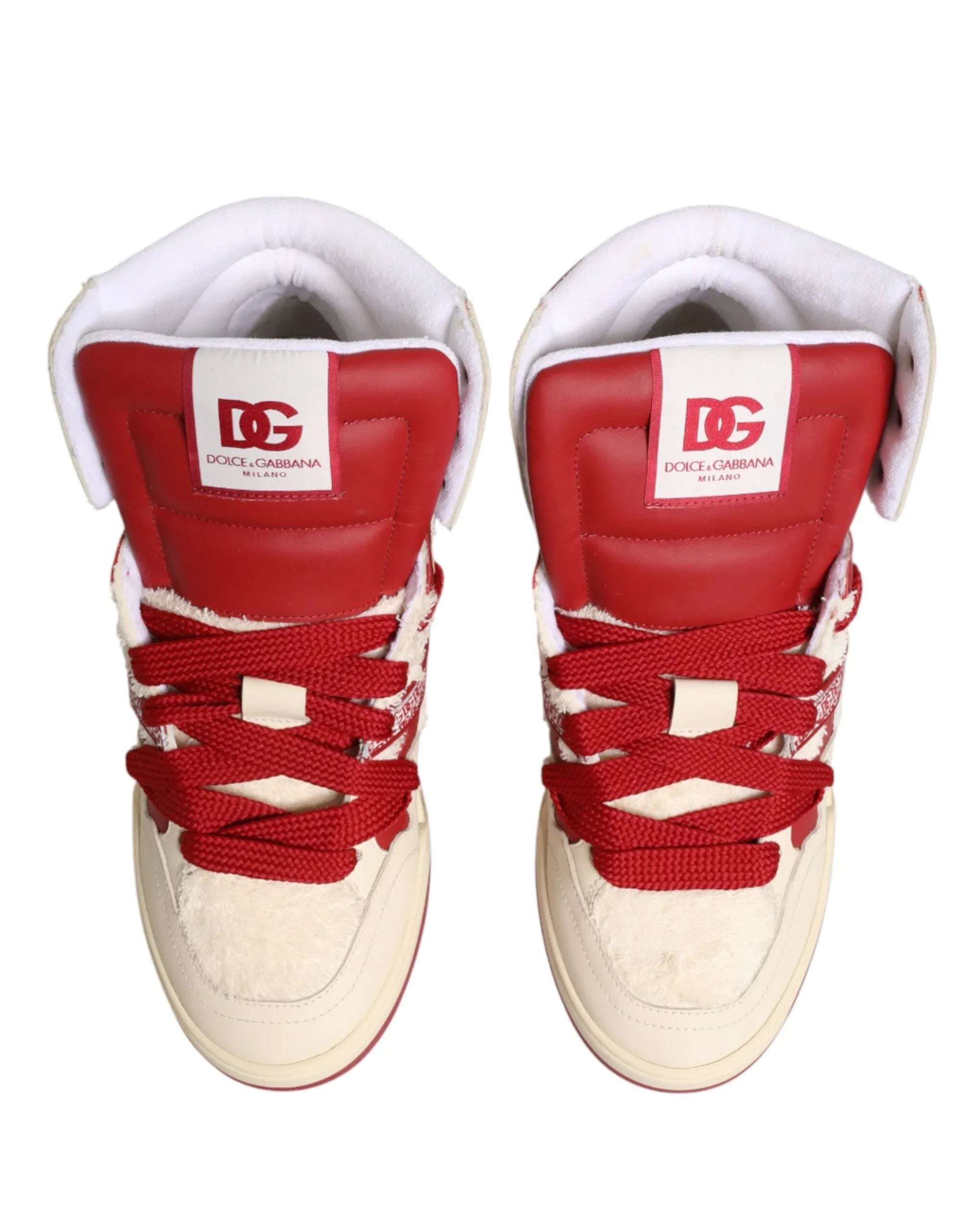 Dolce & Gabbana White Red Custom 2.Zero High Top Men Sneakers Shoes - Zeiniez