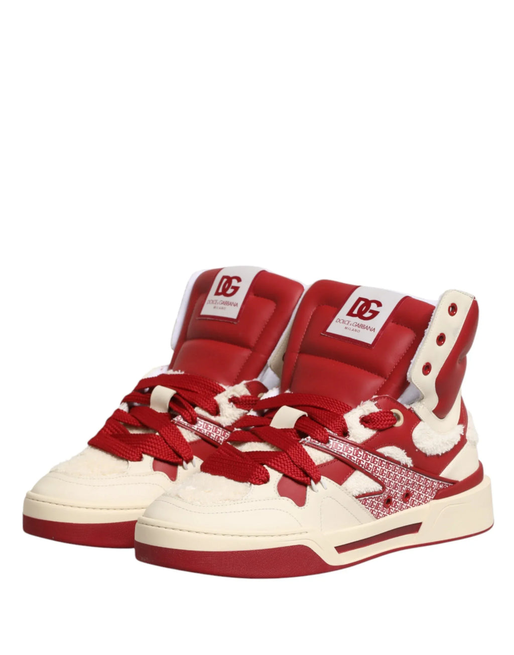 Dolce & Gabbana White Red Custom 2.Zero High Top Men Sneakers Shoes - Zeiniez