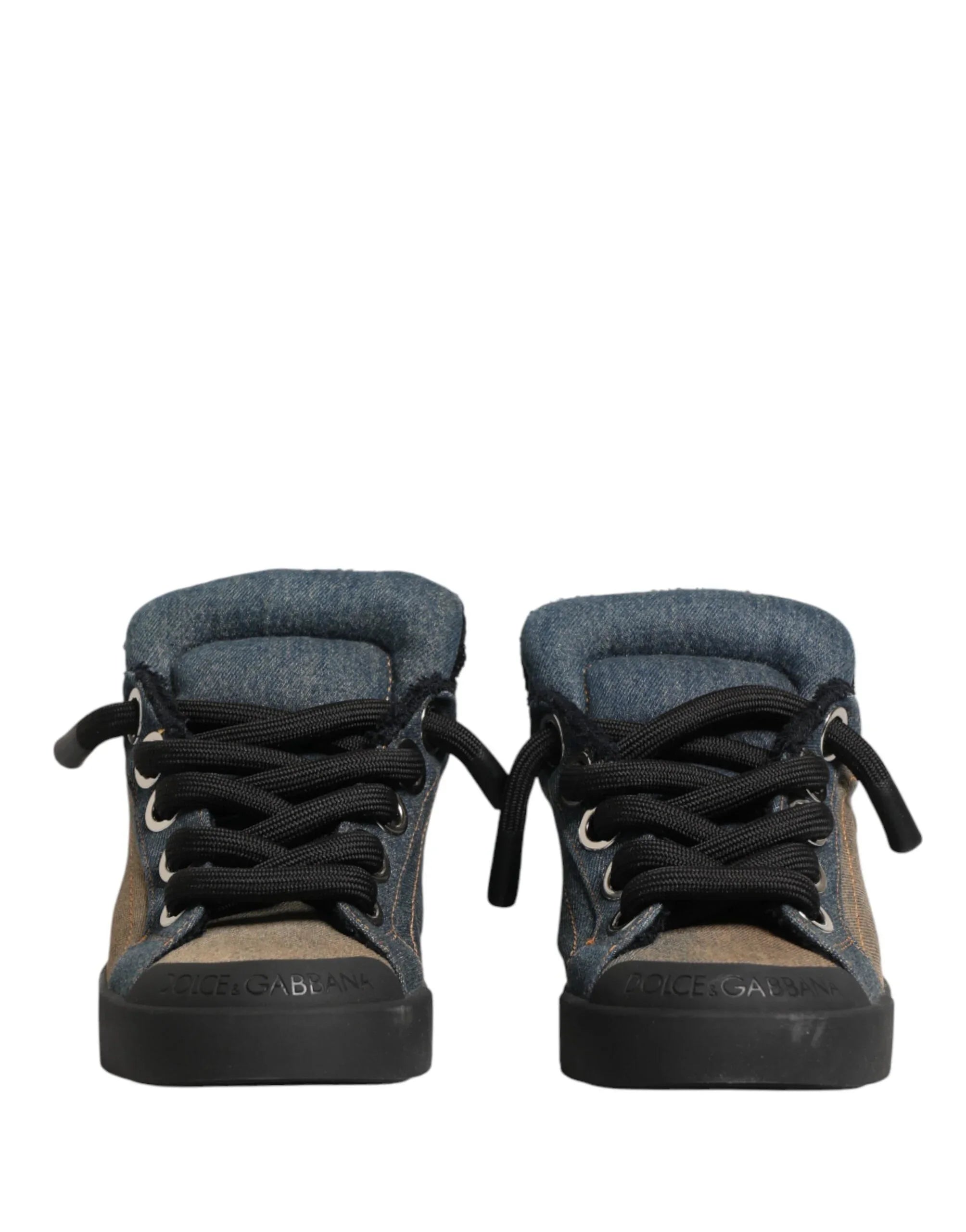 Dolce & Gabbana Multicolor Color Block Denim Low Top Sneakers Shoes - Zeiniez