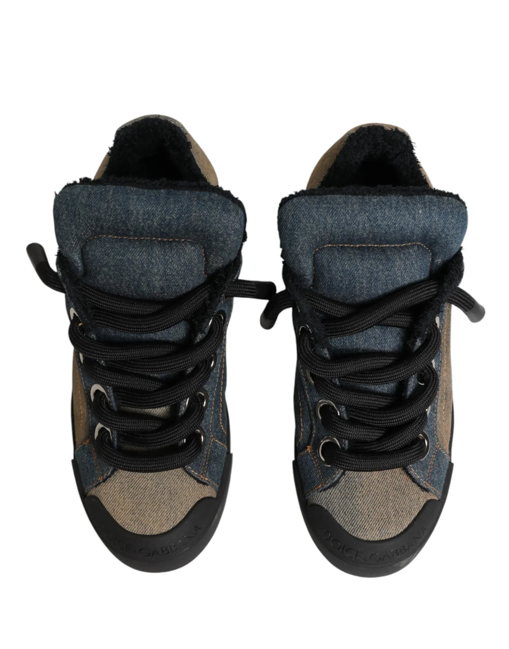 Dolce & Gabbana Multicolor Color Block Denim Low Top Sneakers Shoes - Zeiniez