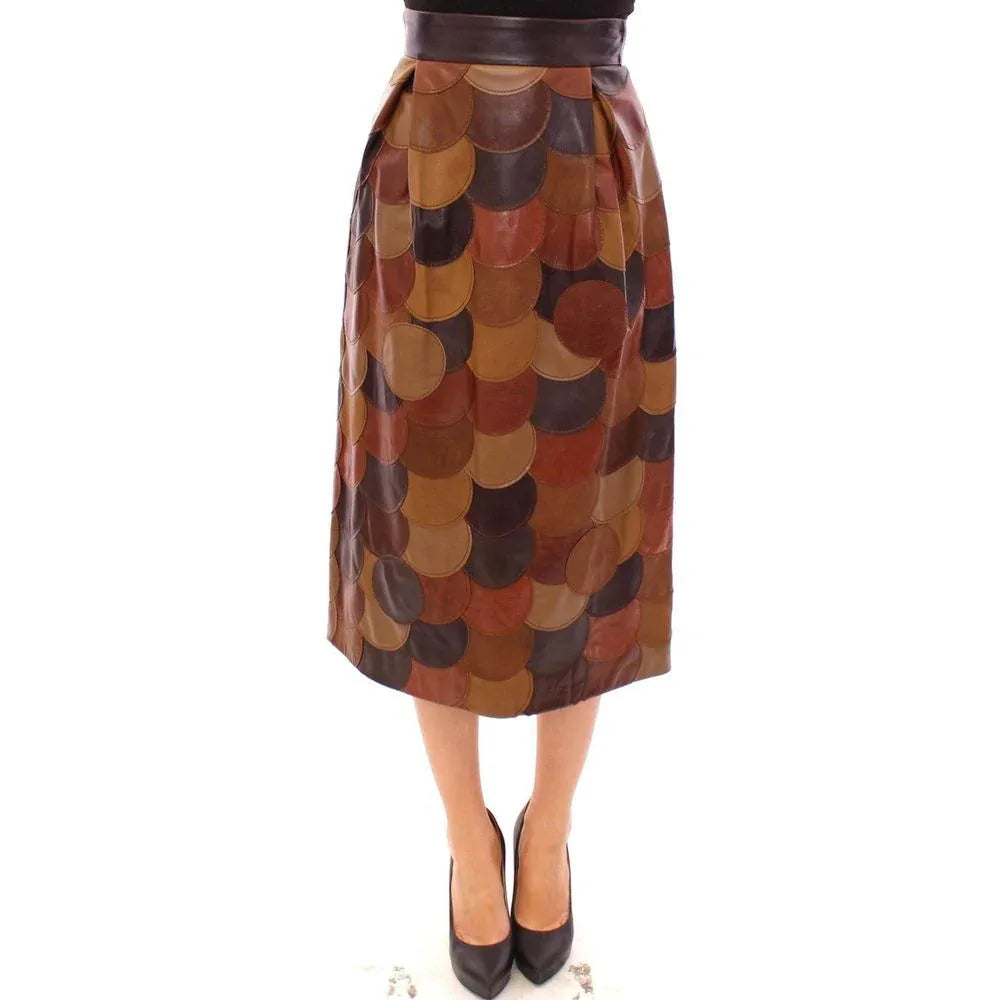 Dolce & Gabbana Brown Lamb Leather Midi Skirt - Zeiniez