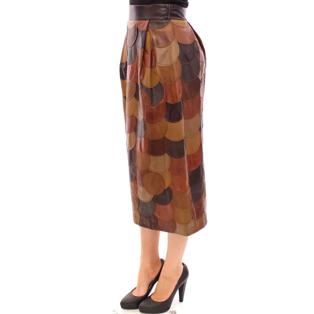 Dolce & Gabbana Brown Lamb Leather Midi Skirt - Zeiniez