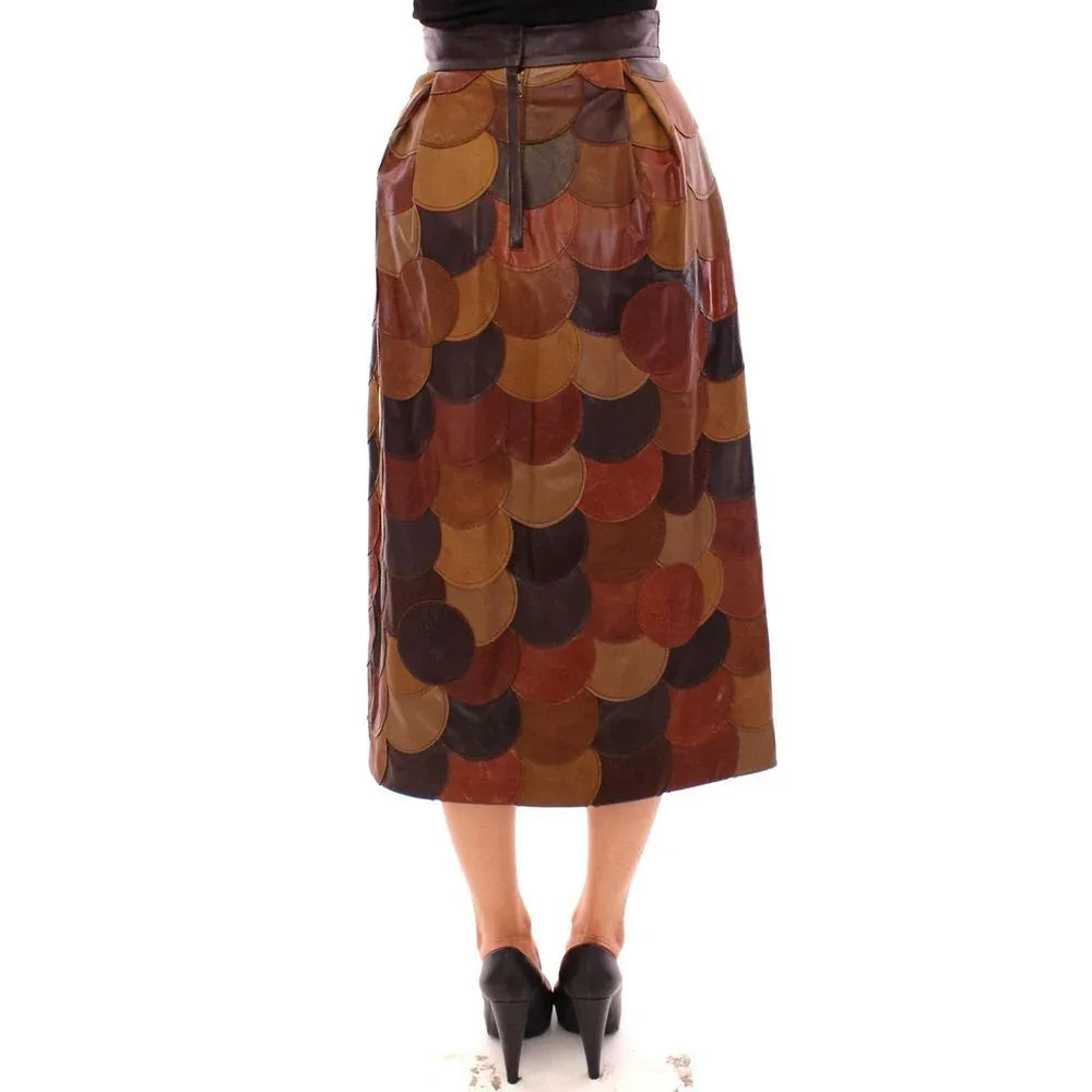 Dolce & Gabbana Brown Lamb Leather Midi Skirt - Zeiniez