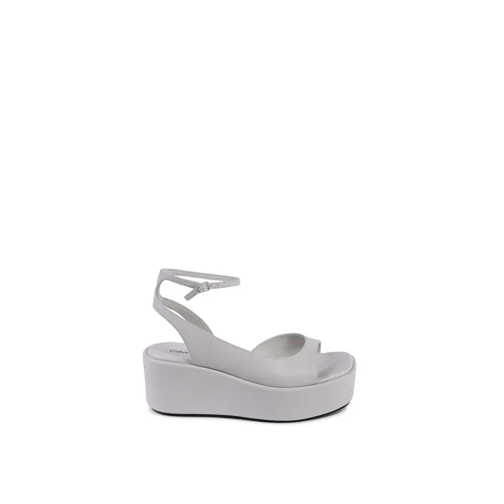 Calvin Klein Beige Leather Platform Sandals - Zeiniez