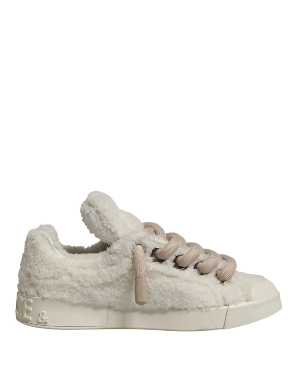 Dolce & Gabbana White Faux Shearling Low Top Sneakers Shoes - Zeiniez
