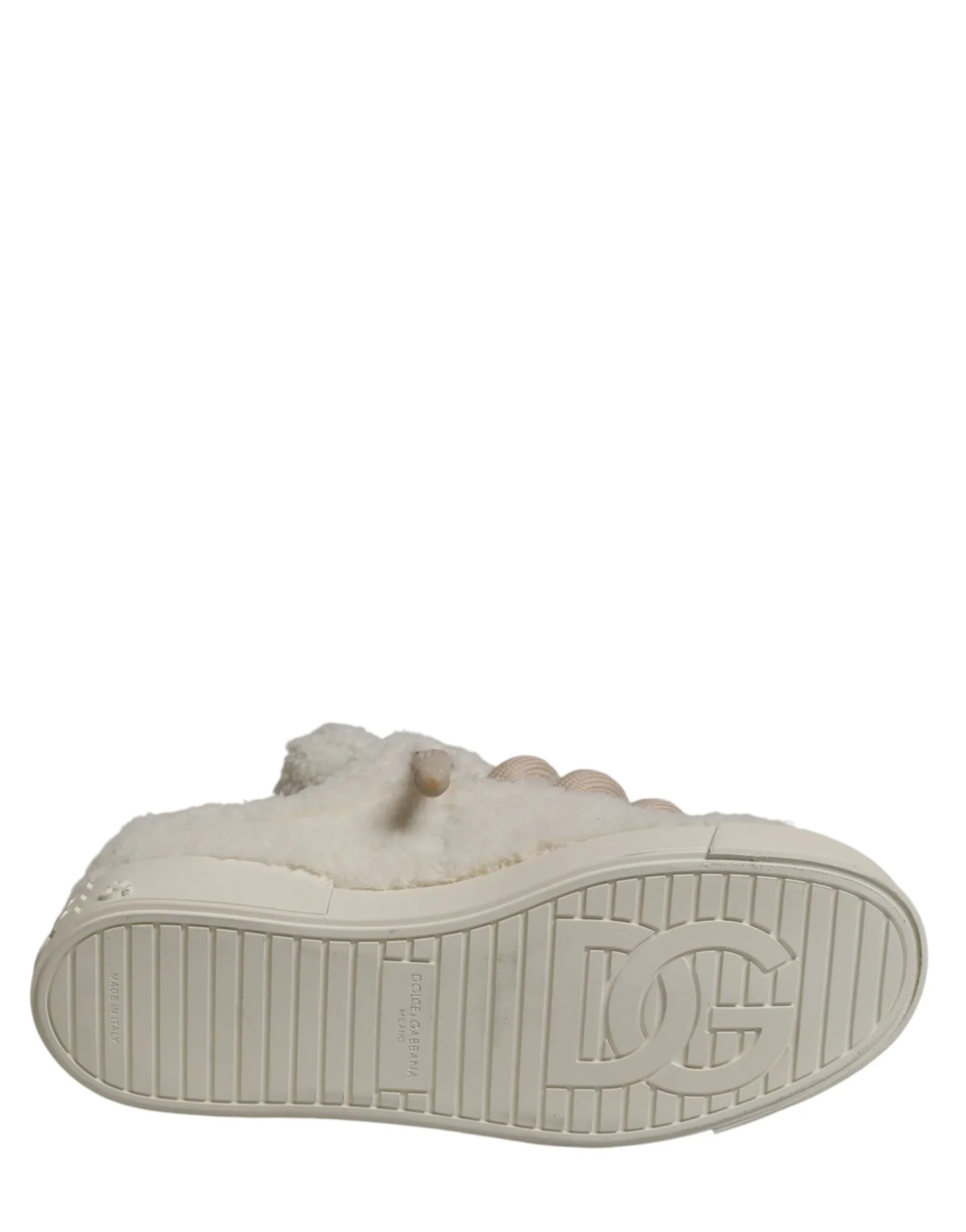 Dolce & Gabbana White Faux Shearling Low Top Sneakers Shoes - Zeiniez